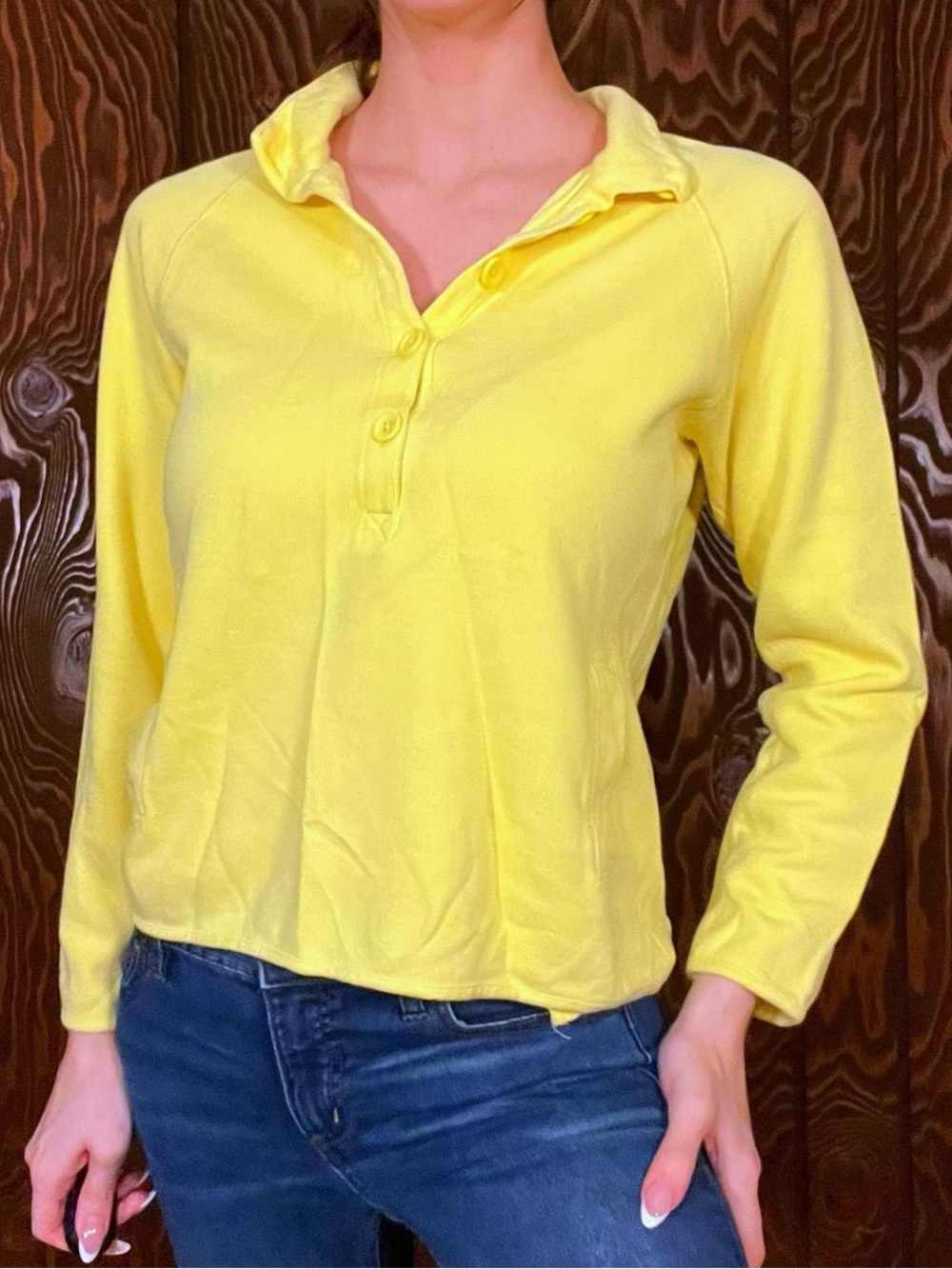 Vintage 90s Yellow long sleeve Henley polo shirt